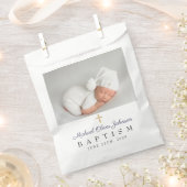 Moderne Blaue Script-Foto-Taufe Geschenktütchen (Ausgeschnitten)