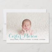 Moderne Blaue Script-Geburtserklärung Ankündigung (Vorderseite)