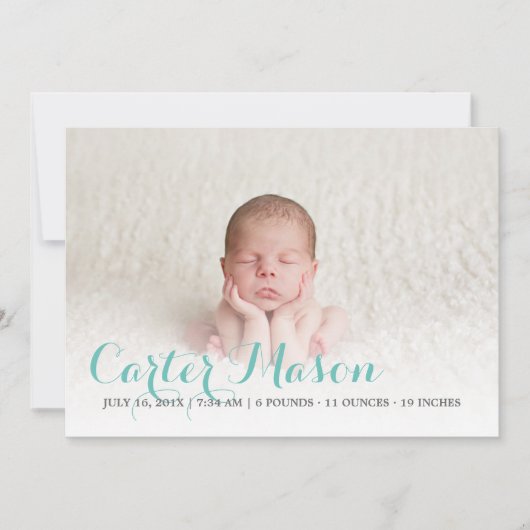 Moderne Blaue Script-Geburtserklärung Ankündigung (Vorderseite)