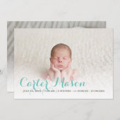 Moderne Blaue Script-Geburtserklärung Ankündigung (Vorne/Hinten)