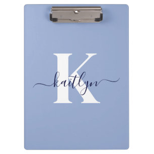 Moderne Blaue Script-Monogramm Klemmbrett