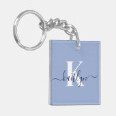 Moderne Blaue Script-Monogramm Schlüsselanhänger (Vorderseite links)