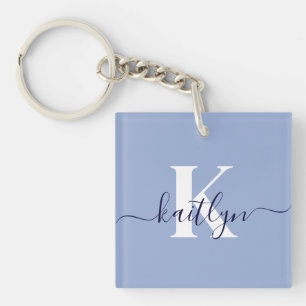 Moderne Blaue Script-Monogramm Schlüsselanhänger