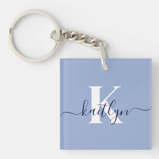 Moderne Blaue Script-Monogramm Schlüsselanhänger (Vorderseite)