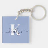 Moderne Blaue Script-Monogramm Schlüsselanhänger (Rückseite)