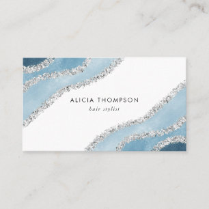Moderne blaue silberne Aquarell-Gezeiten Visitenkarte