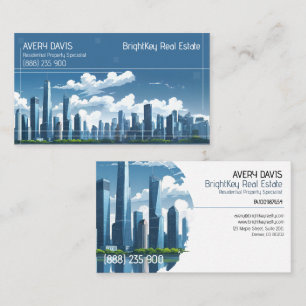 Moderne Blaue Skyline-Immobilien  Visitenkarte