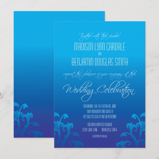 Moderne blaue Steigung blühen Einladung (Vorne/Hinten)