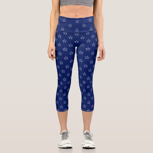 Moderne blaue Sterne Muster niedlich Capri Leggings (Vorderseite)
