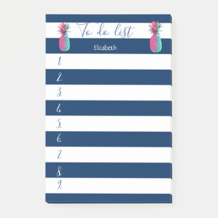 Moderne blaue Streifen, Ananas, To-Do-Liste Post-it Klebezettel