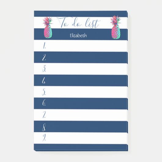 Moderne, blaue Streifen, Ananas, zu erzählen Post-it Klebezettel (Vorderseite)