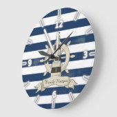 Moderne blaue Streifen, Bootrad Große Wanduhr (Winkel)