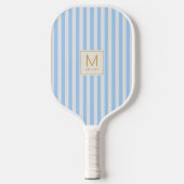 Moderne blaue Streifen Einfaches goldenes Initiale Pickleball Schläger (Vorderseite)