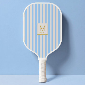 Moderne blaue Streifen Einfaches goldenes Initiale Pickleball Schläger