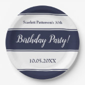 Moderne blaue Streifen Elegant zum Geburtstag Pappteller (Vorderseite)