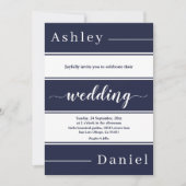 Moderne blaue Streifen Elegante Hochzeit Einladung (Vorderseite)