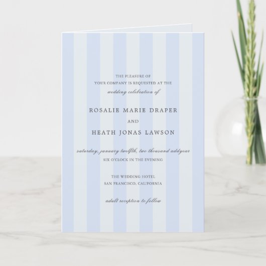 Moderne blaue Streifen elegante Hochzeit Einladung (Vorderseite)