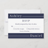 Moderne blaue Streifen Elegante Hochzeit RSVP Karte (Vorderseite)
