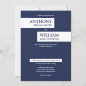 Moderne blaue Streifen geometrische Hochzeit Einladung (Vorderseite)