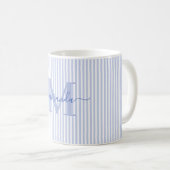 Moderne Blaue Streifen-Monogramm-Name Kaffeetasse (VorderseiteRechts)