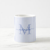 Moderne Blaue Streifen-Monogramm-Name Kaffeetasse (Mittel)
