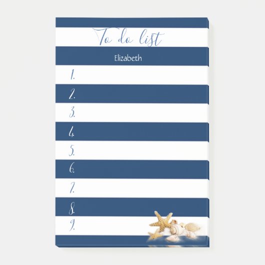 Moderne blaue Streifen, Muscheln, zu benennen Post-it Klebezettel (Vorderseite)