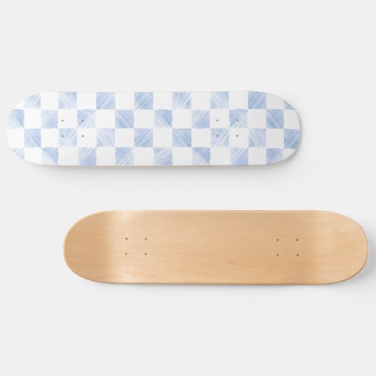 Moderne blaue Striche Schachbrettmuster Skateboard (Horizontal)