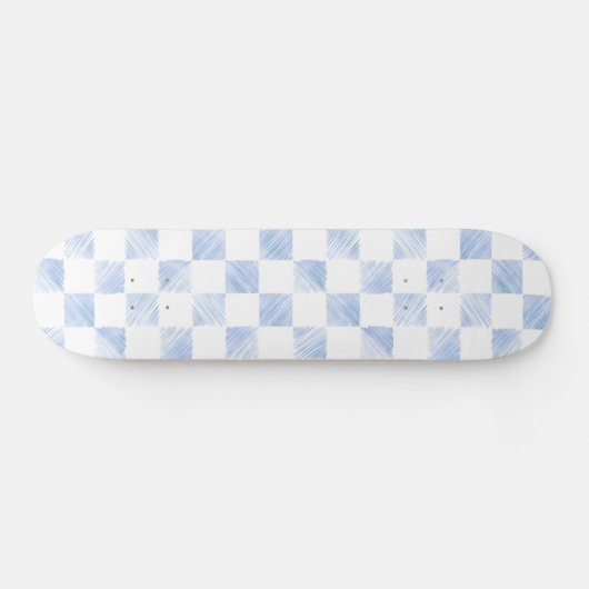Moderne blaue Striche Schachbrettmuster Skateboard (Horizontal)
