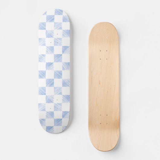 Moderne blaue Striche Schachbrettmuster Skateboard (Vorderseite)