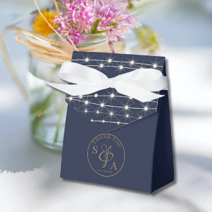 Moderne blaue String Lights Hochzeit Geschenkschachtel