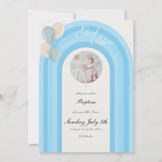 Moderne Blaue Taufe Einladung mit maßgeschneiderte (Vorderseite)
