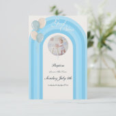 Moderne Blaue Taufe mit Custom Foto UAWG RSVP Karte (Stehend Vorderseite)