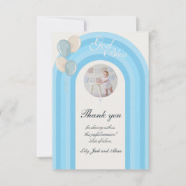 Moderne Blaue Taufe mit individuellem Foto Dankeskarte