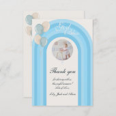 Moderne Blaue Taufe mit individuellem Foto Dankeskarte (Vorne/Hinten)