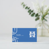 Moderne blaue Tech-Leiterplatte QR-Code Visitenkarte (Stehend Vorderseite)