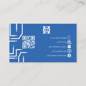 Moderne blaue Tech-Leiterplatte QR-Code Visitenkarte (Rückseite)
