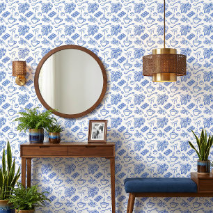 Moderne Blaue Toile-Kakao- und Schokoladenmuster Tapete