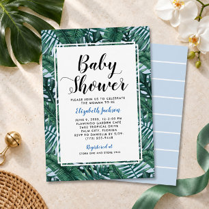 Moderne blaue tropische Palmwedel-Baby-Party Einladung