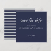 Moderne blaue Typografie der Marine zeitgenössisch Save The Date (Vorne/Hinten)