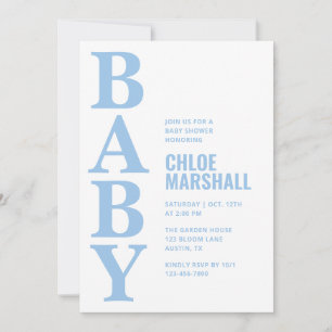 Moderne Blaue Typografie Jungen-Baby-Party Einladung