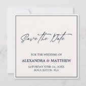Moderne, blaue Typografie von Elfenbein und Navy S Save The Date (Vorderseite)