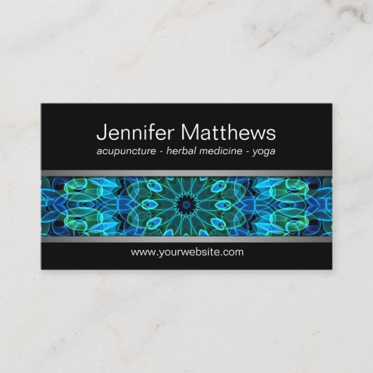 Moderne blaue u. grüne Edelstein-Mandala Visitenkarte (Vorderseite)