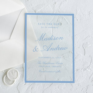 Moderne blaue Umrandung Hochzeit 'Save the Date' Acryleinladungen
