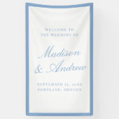 Moderne blaue Umrandung Hochzeitsbegrüßung Banner (Vertikal)