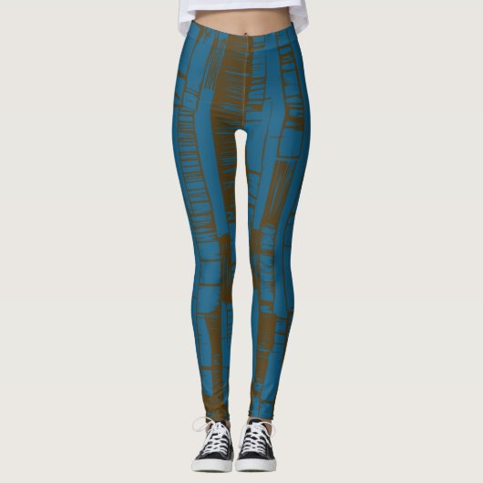 Moderne blaue und braune abstrakte Muster Leggings (Vorderseite)