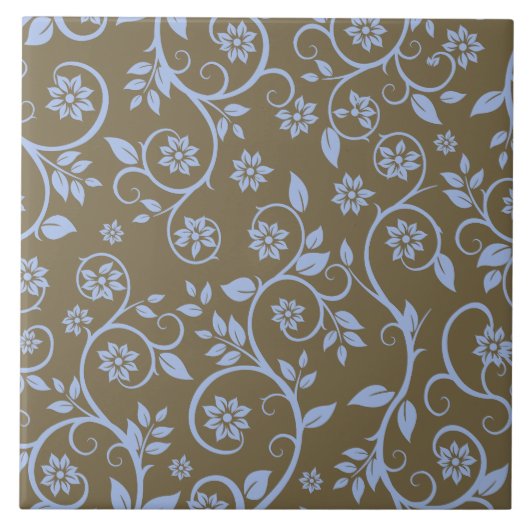 moderne blaue und braune Blumenelemente Fliese (Vorderseite)