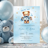 Moderne blaue und braune Teddybären, ein Junge Einladung