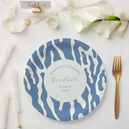 Moderne blaue und cremefarbene abstrakte Abschluss Pappteller (Hochzeit)