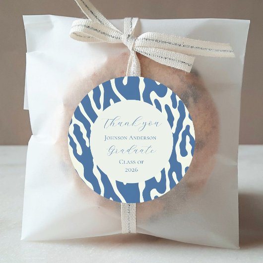 Moderne blaue und cremefarbene abstrakte Abschluss Runder Aufkleber