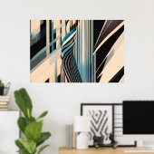 Moderne Blaue und Cremige Abstrakte Dynamik Poster (Heimbüro)